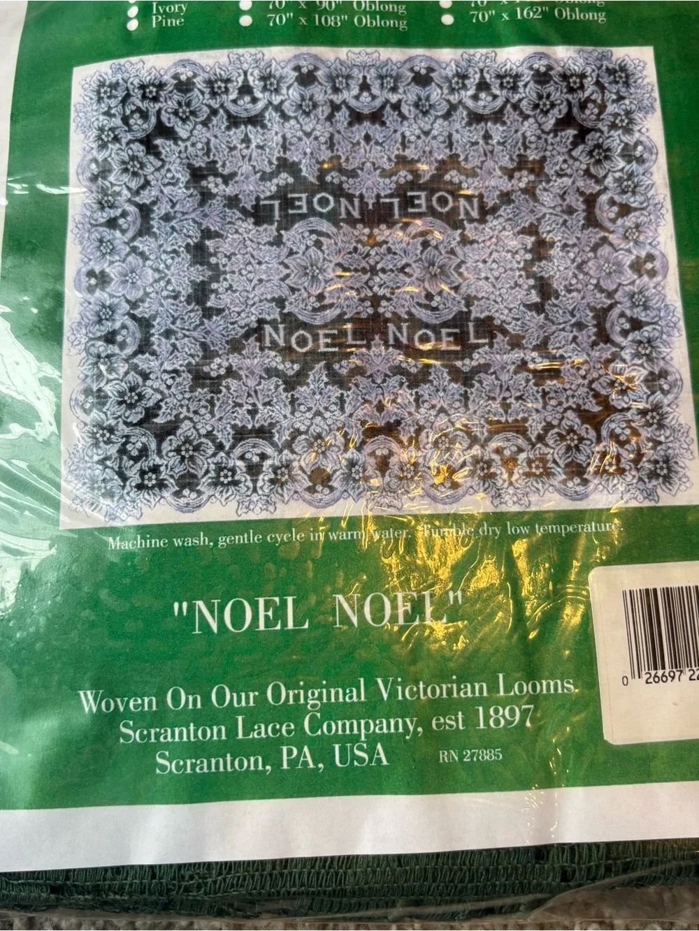Vintage Nottingham Lace Holiday Tablecloth Noel NEW Green Christmas Holiday